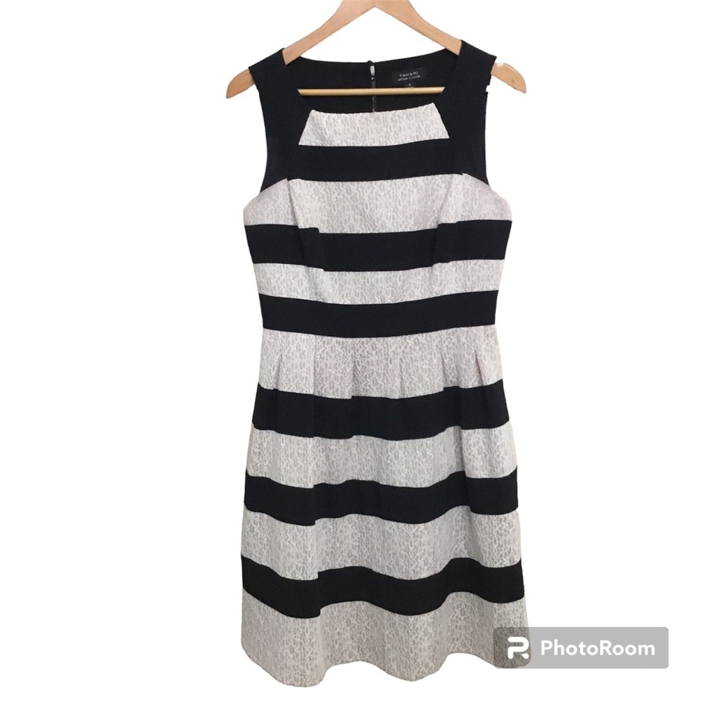 Tahari Arthur S. Levine Black And Cream Lace Cocktail Party Dress Size 8